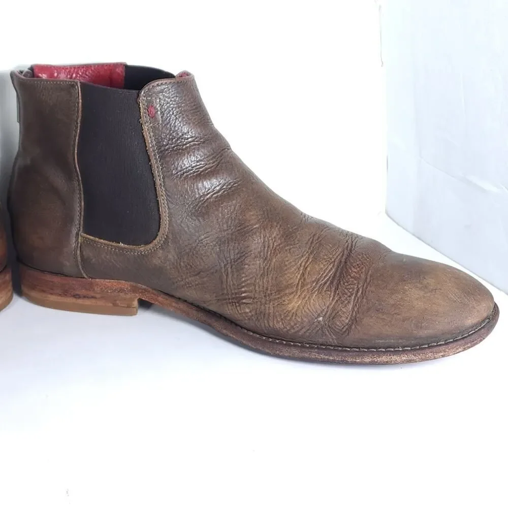 Freebird by Steven Men's Brown Leather Chelsea Boots with Red Lining